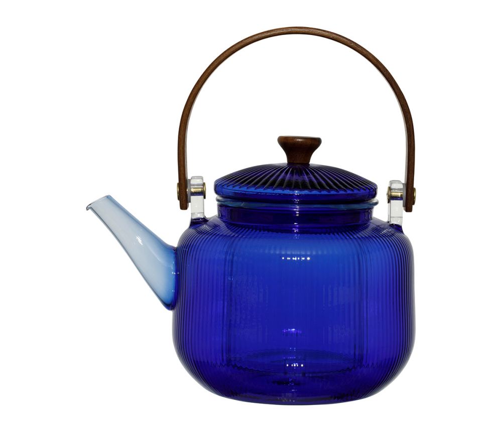 Théière verre LINEA bleue