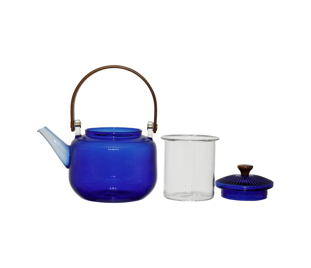 Théière verre LINEA bleue