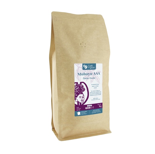 [007792] Café Zambie MUBUYU AAA (Sac 1kg, Café en grain)