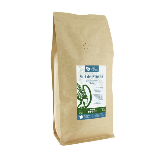 [009422] Café décaféiné Brésil SUL DE MINAS (Sac 1kg, Café en grain)