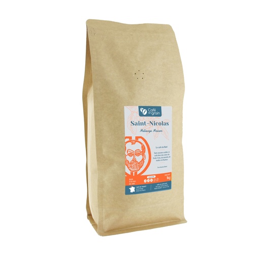 [002906] Mélange maison Café de Noël SAINT NICOLAS (Sac 1kg, Café en grain)