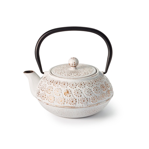 [009691] Théière en fonte 0,7L FLEUR blanche